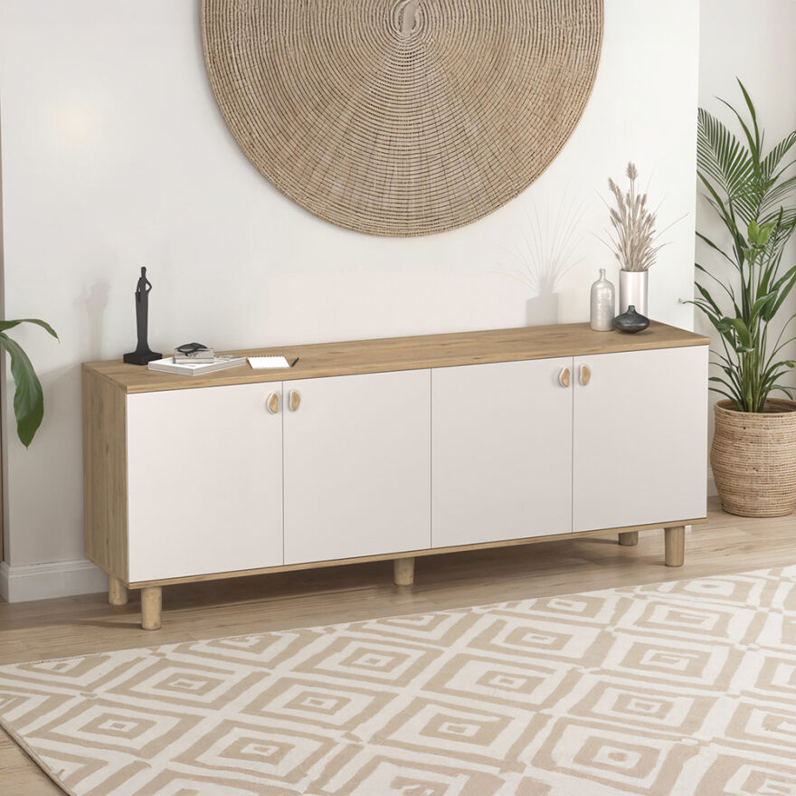 Bohem 4 Kapaklı İç Çekmeceli Konsol - Florida Meşe/Vizon 207x79x45 cm