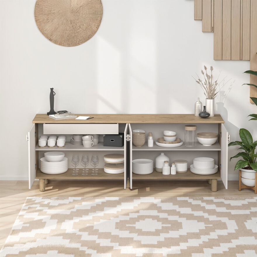 Bohem 4 Kapaklı İç Çekmeceli Konsol - Florida Meşe/Vizon 207x79x45 cm