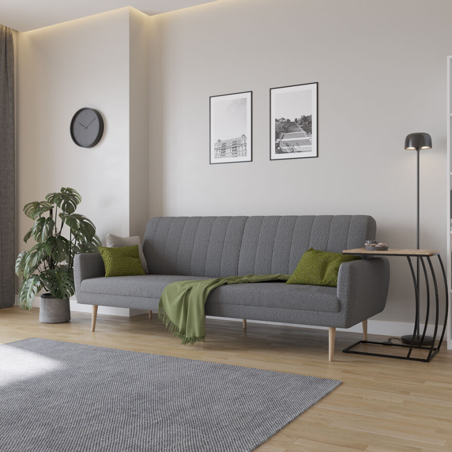 Retro Serisi Teddy 3 Kişilik Kanepe-Gri 210x85x100 cm